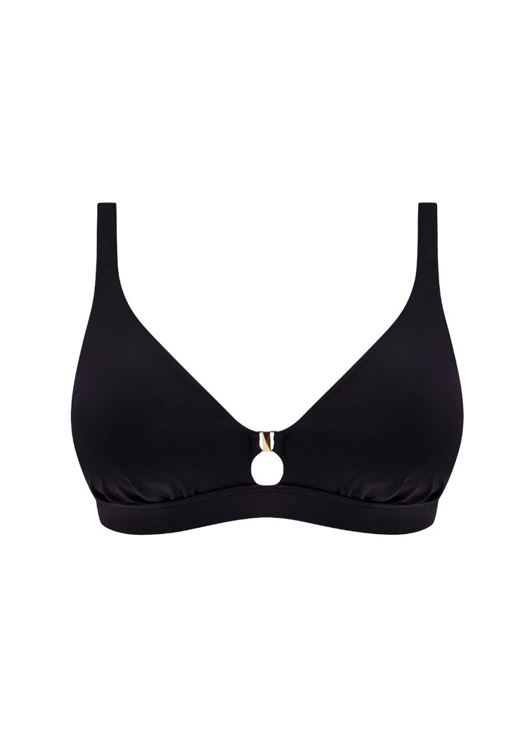 Model in Merissa Triangle Beugelloze Bikini Top Zwart packshot