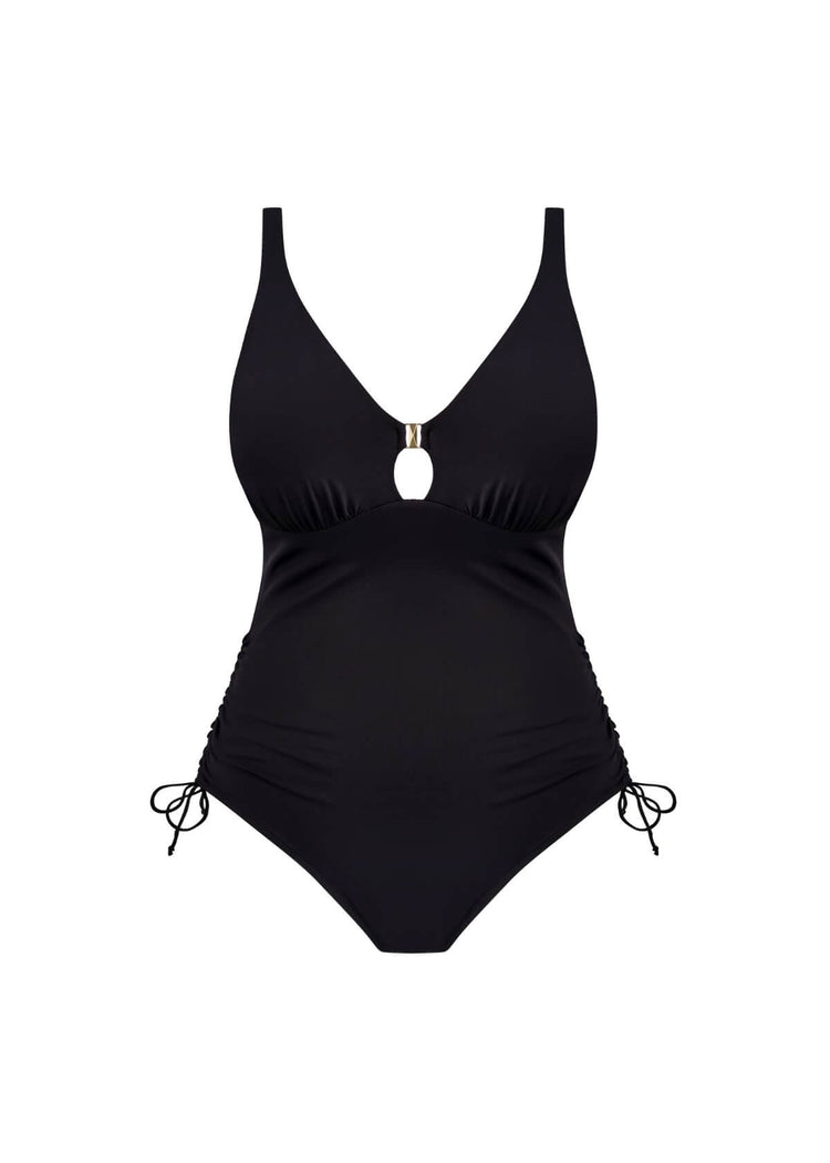 Model in Merissa Plunge Badpak Zwart packshot