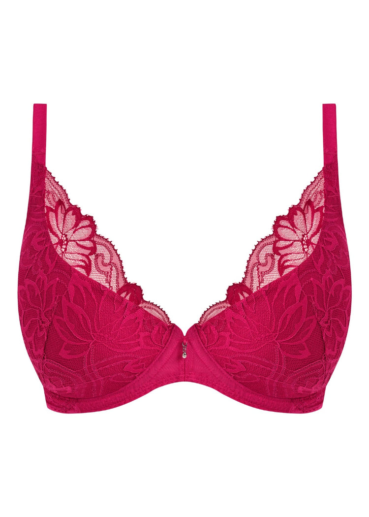 Model in Abellia Voorgevormde Plunge BH Vivacious Pink packshot