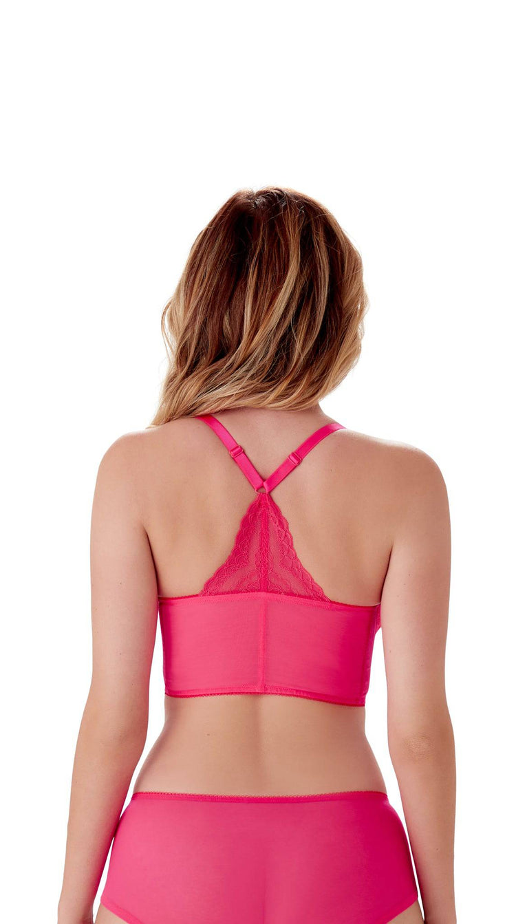 Model in Gossard Superboost Lace Bralette, Diva Pink, achteraanzicht