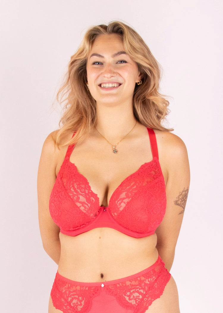 SuperBramodel in Addison Plunge BH Neon Coral Voorzijde