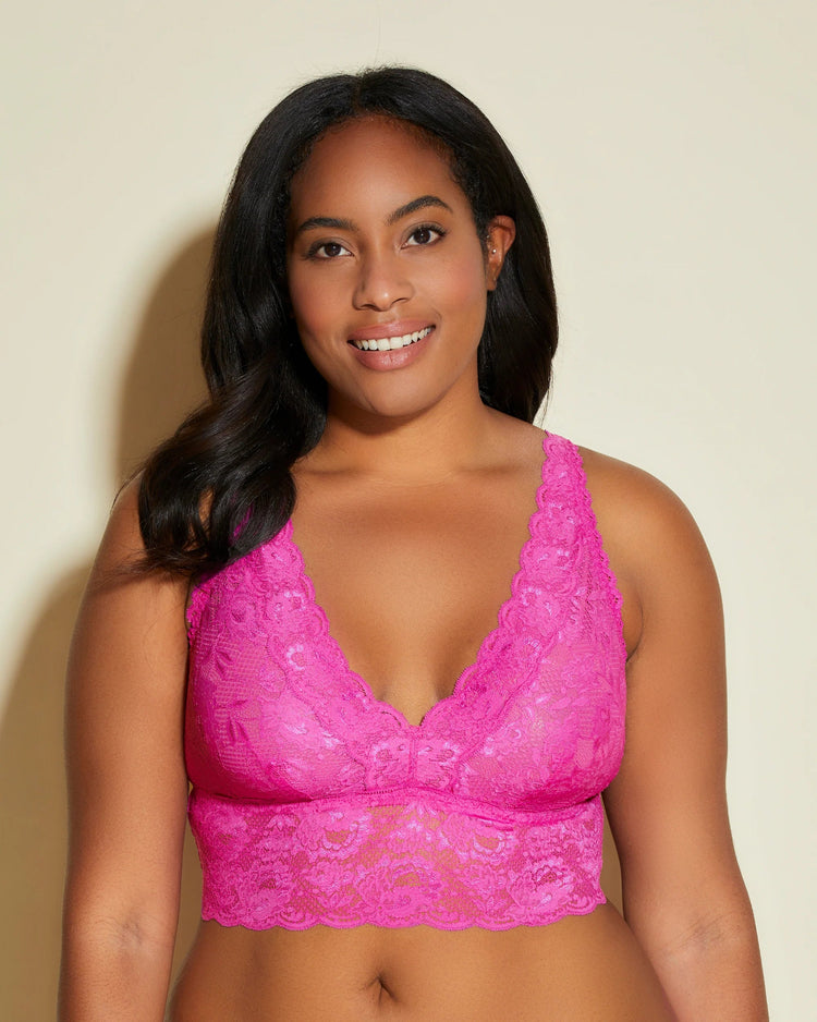 Model inNever Say Never Curvy Plungie Longline Bralette Cape Fuchsia