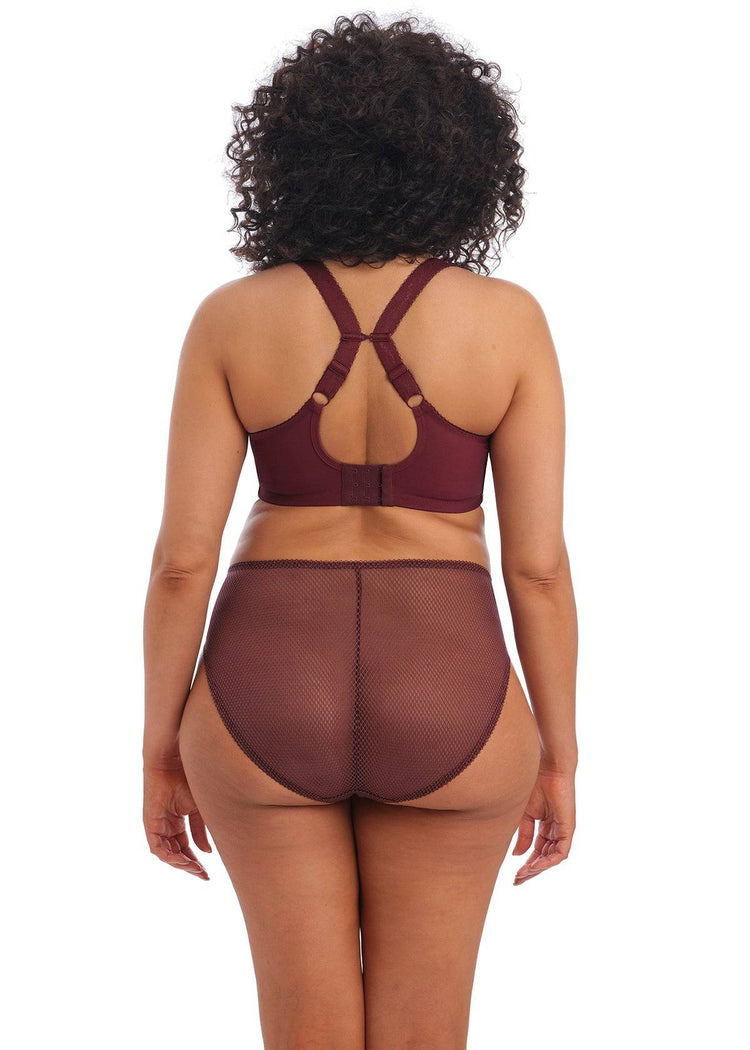 Model In Elomi Charley Stretch Plunge BH Racerback Aubergine Achterzijde