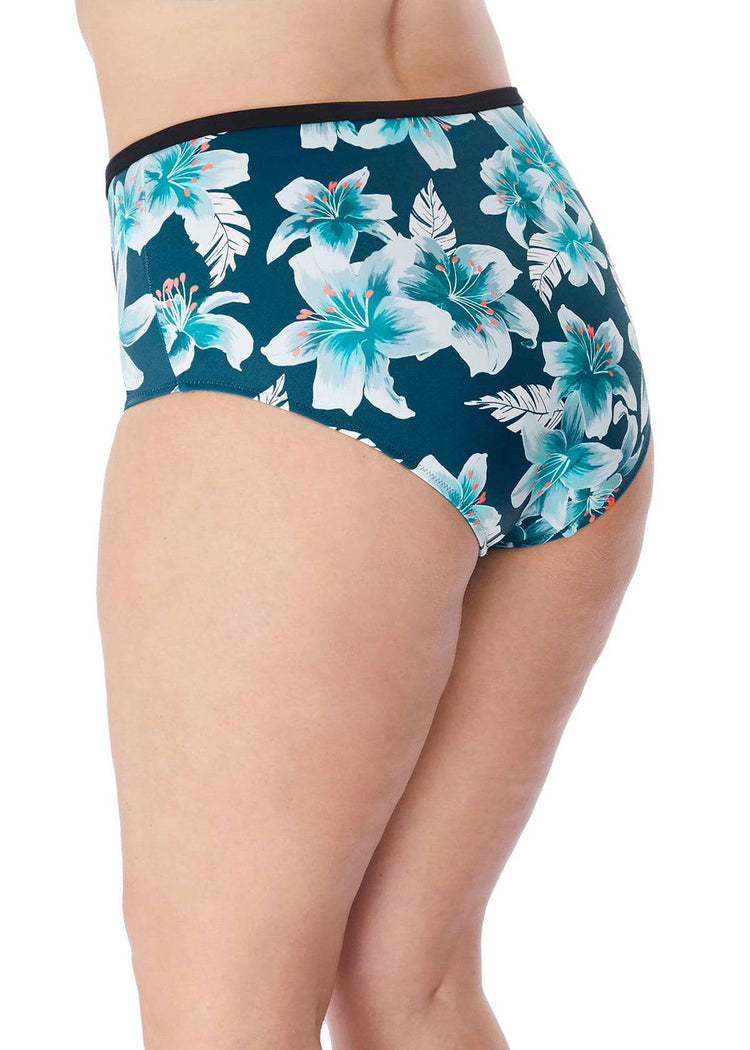 Model in Elomi Island Lily High Waisted Bikini Broekje Petrol zijaanzicht