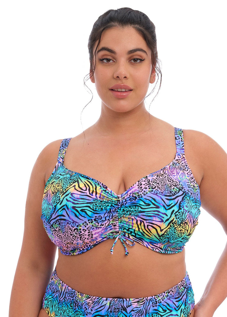 Model In Elomi Electric Savannah Bikini Top Zebra Voorzijde