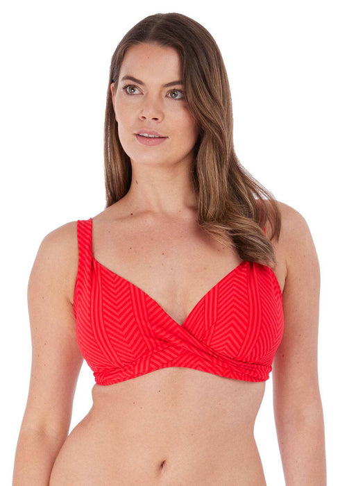 Model in Fantasie Long Island Plunge Bikini Top Lollipop voorzijde