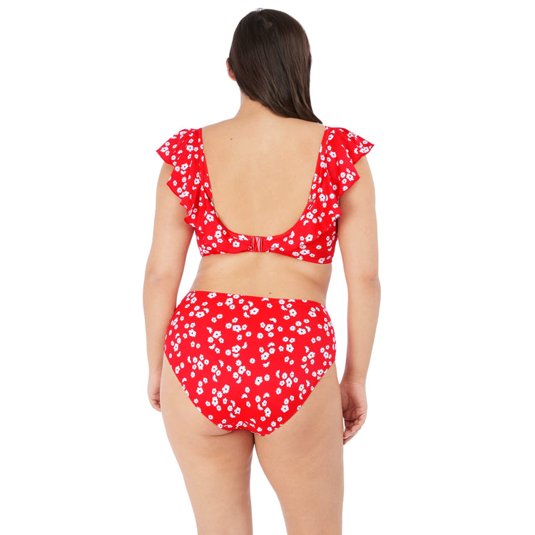 Rug van model in Elomi Plain Sailing Bikini Top Red Floral