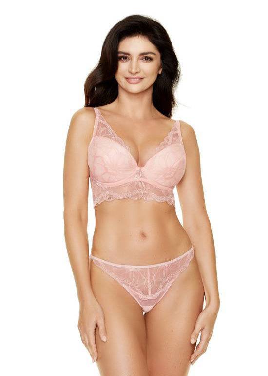 Model in Gorteks Charlize Push-Up Longline BH Roze voorzijde