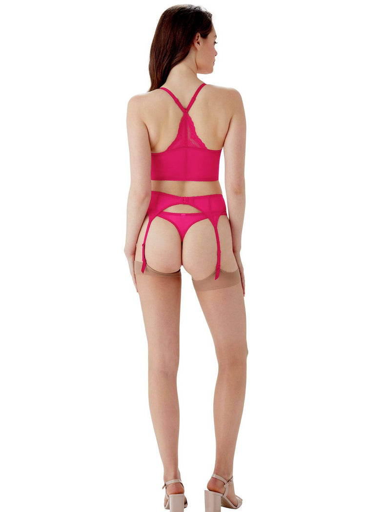 Model In Gossard Superboost Lace Set Met Jarretelgordel Vivacious Achterzijde