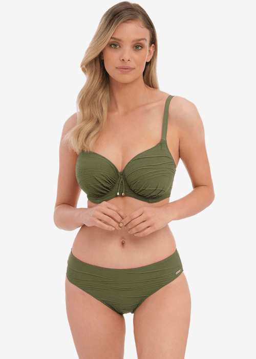 Packshot Beach Waves Mid Rise Bikini Broekje Olive Voorzijde