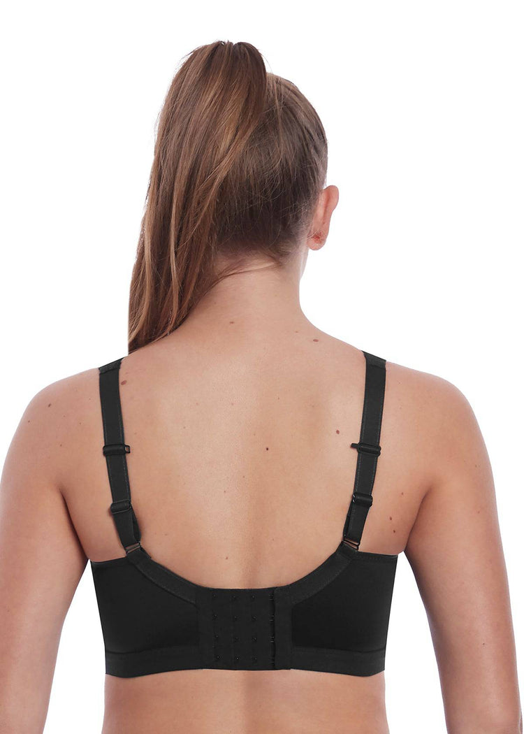 Rug vann model in Freya Dynamic Soft Sports Bra Zwart achterkant