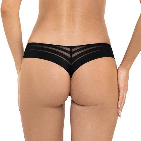 Model in Gorteks luna string zwart achterzijde