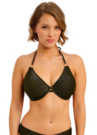 Model in Arizona Wave Halter Bikini Top Nebula voorzijde