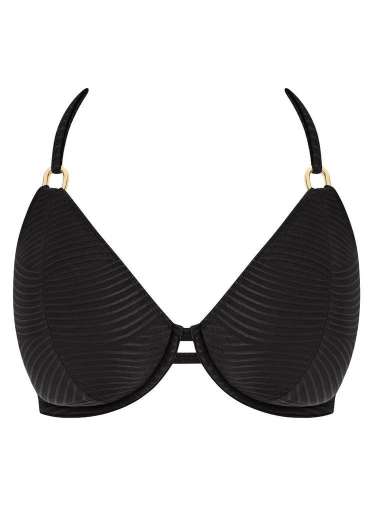 Model in Cala Cuba Halter Bikini Top Black Sands packshot