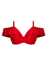 Model in Plain Sailing Plunge Shoulder Bikini Top Lava packshot