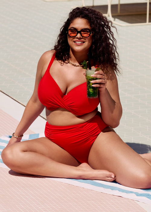 Model in Plain Sailing Plunge Bikini Top Lava packshot