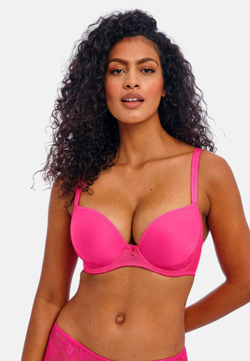 Model in Fascinate Voorgevormde Plunge BH Hot Pink packshot