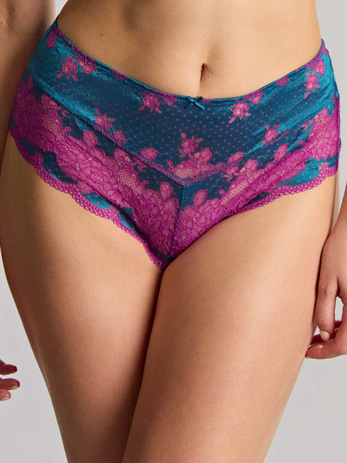 Model in Clara High Waist Broekje Teal/Magenta voorzijde