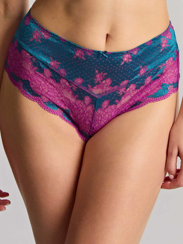 Model in Clara High Waist Broekje Teal/Magenta voorzijde
