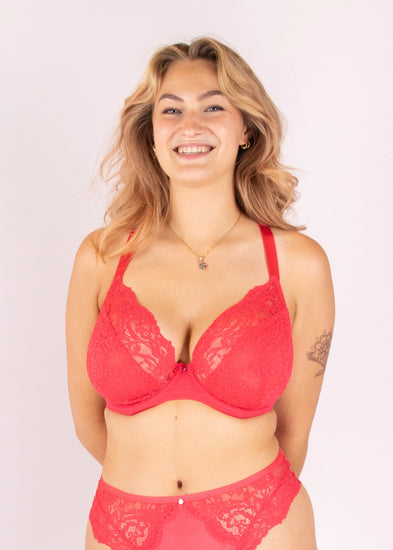 SuperBramodel in Addison Plunge BH Neon Coral Voorzijde