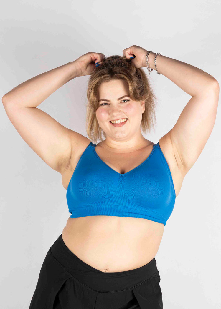 SuperBra Model in Sugarcandy Beugelloze BH Cobalt Blue voorzijde