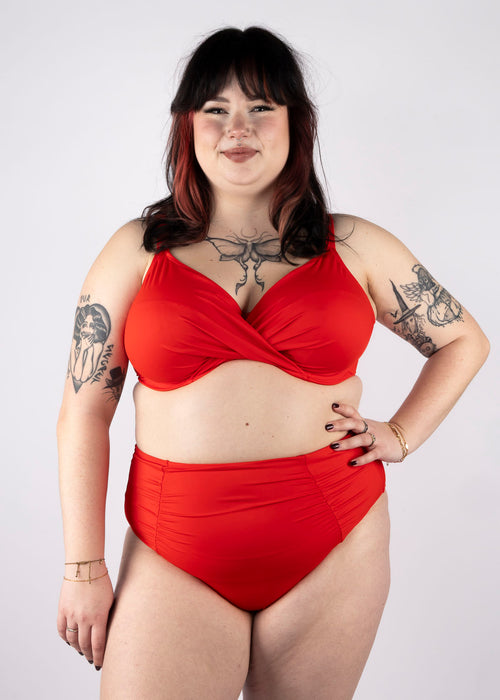 Model in Plain Sailing Plunge Bikini Top Lava packshot