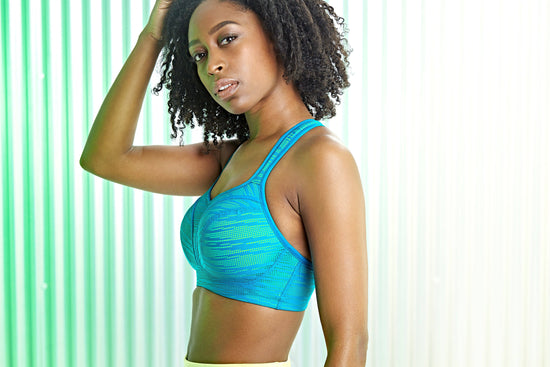 Model in Panache Sport BH Teal/Lime