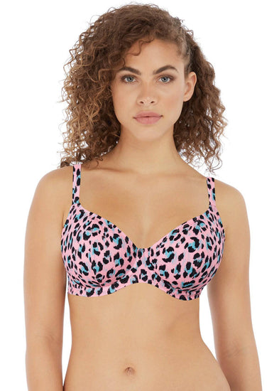 Model in Freya Cala Fiesta Plunge Bikini Top Leopard