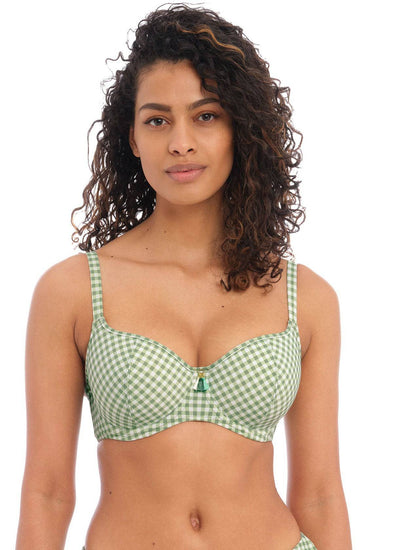 Model In Freya Check In Sweetheart Bikini Top Khaki Voorzijde