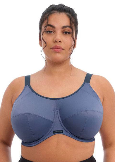 Model In Elomi Energise Sport BH Vintage Denim Voorzijde