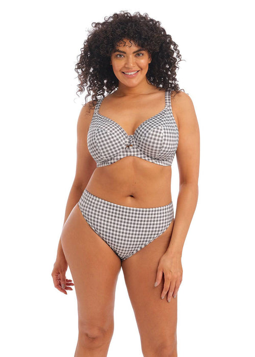 Model In Elomi Checkmate Grey Marl Bikini Broekje Mid Rise Voorzijde
