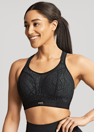 Model in Beugelloze Sport BH Black/Ice Blue Voorzijde