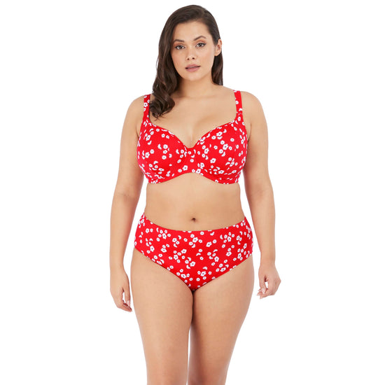 Model in Elomi Plain Sailing Sweetheart Bikini Top Red Floral