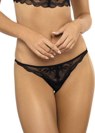 Model in gorteks charlize string zwart voorzijde