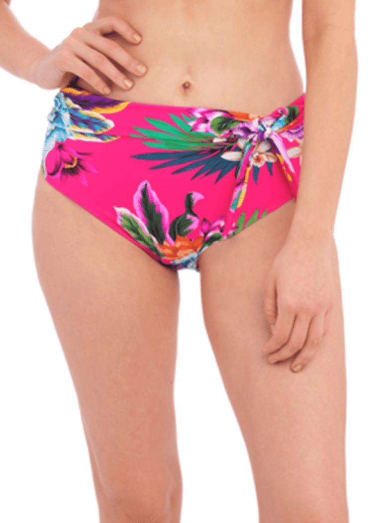 Model in Halkidiki High Waisted Bikini Broekje Orchid Voorzijde